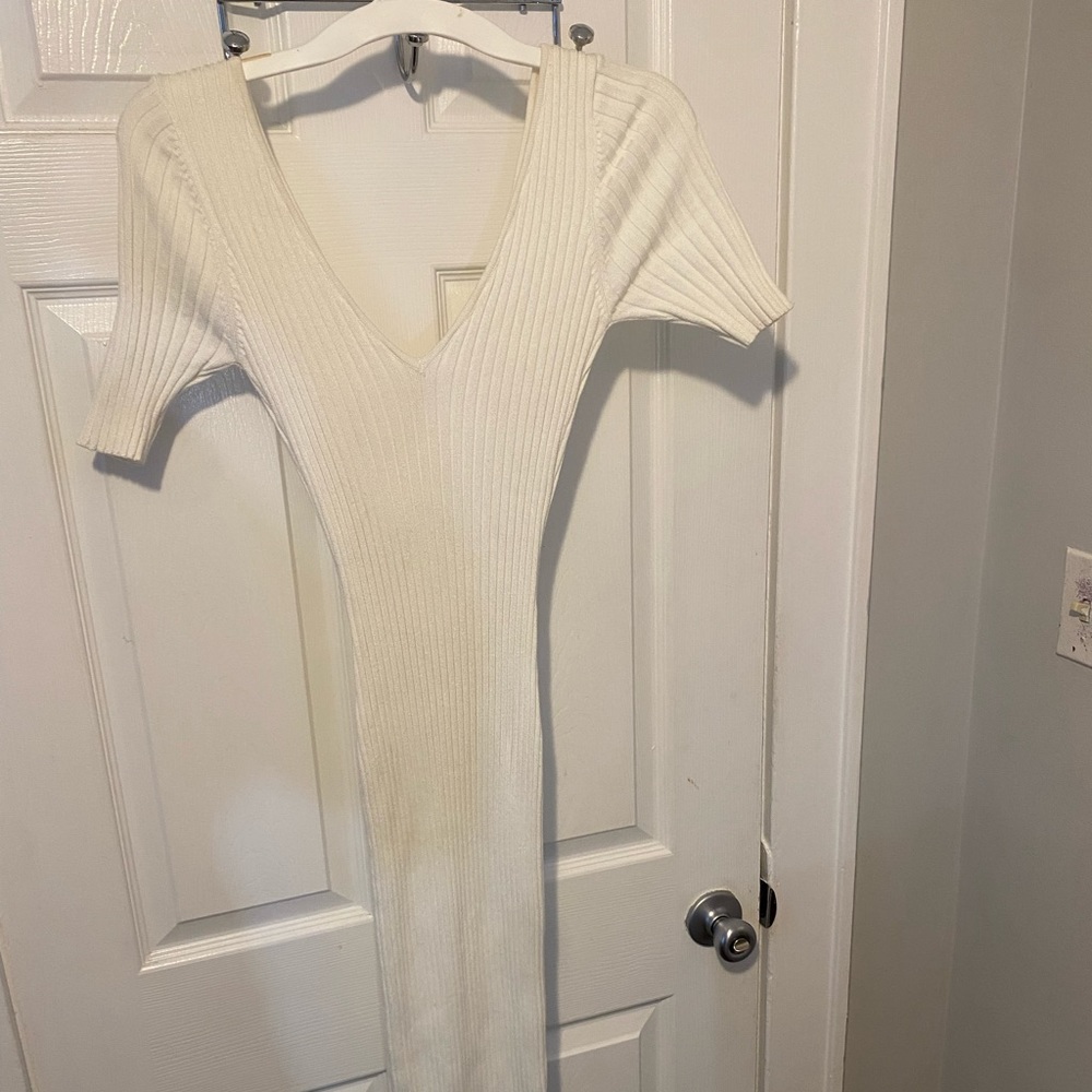 White, ribbed, stretching and knit dress